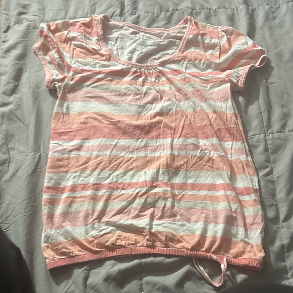 Striped Pink and White Short Sleeve Top